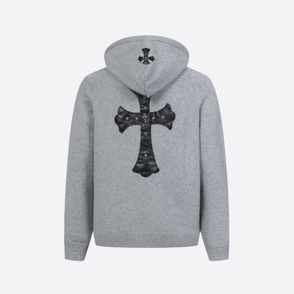 크롬하츠 패치 가죽 라벨 니트 후드 스웨터 가디건