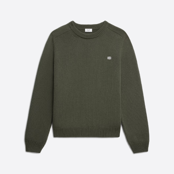 셀린느 테리 소재 자수 크루넥 스웨터, 녹색