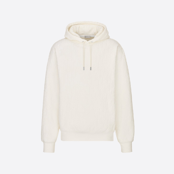 디올 플록 처리된 전체 레터링 후드티