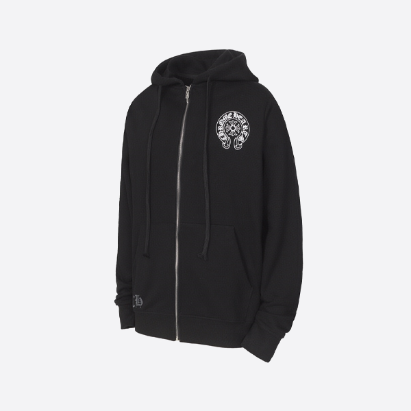 뒷면에 말굽 모양 지퍼가 달린 크롬 하츠 재킷