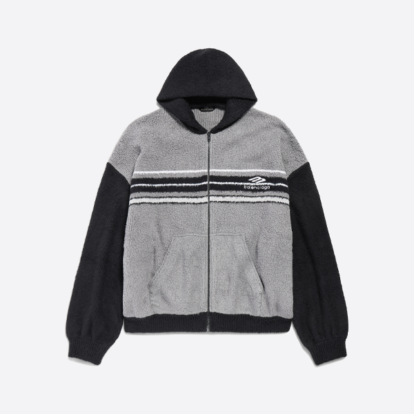 발렌시아가 패치워크 자수 로고 시어링 재킷