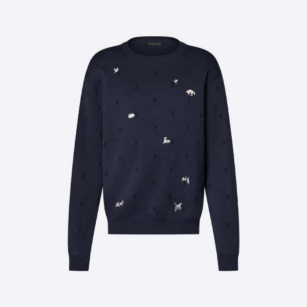 루이비통 애니멀 자수 울 크루넥 스웨터