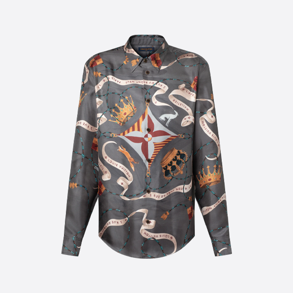 루이비통 칼라 프린트 실크 긴팔 셔츠