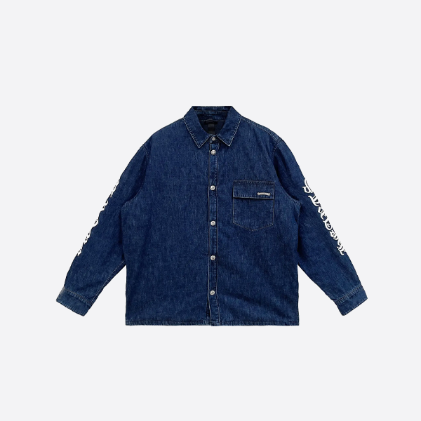 크롬하츠 암 프린트 블루 워싱 이중 레이어 데님 재킷