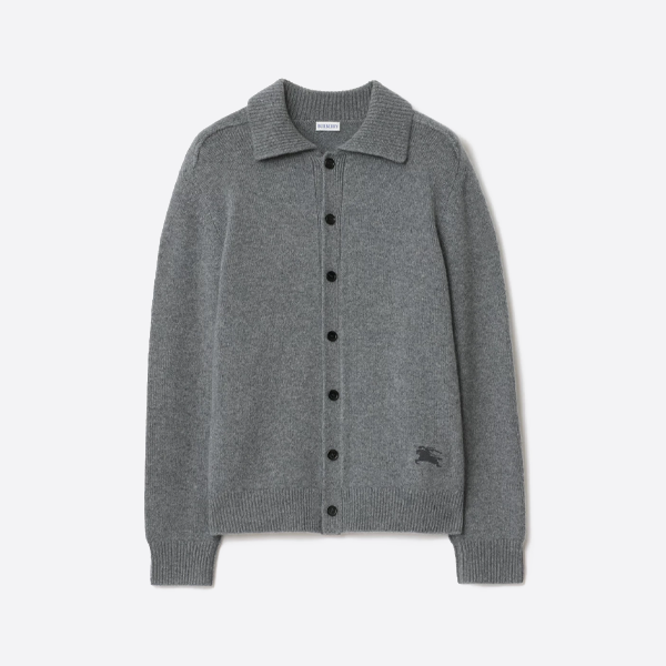 버버리 캐시미어 가디건 (승마풍 밑단 및 라펠, 회색)