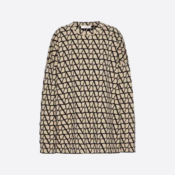 발렌티노 V 로고 자카드 크루넥 스웨터, 화이트