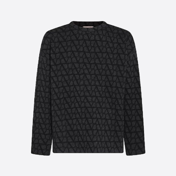 발렌티노 V 로고 자카드 크루넥 스웨터, 블랙