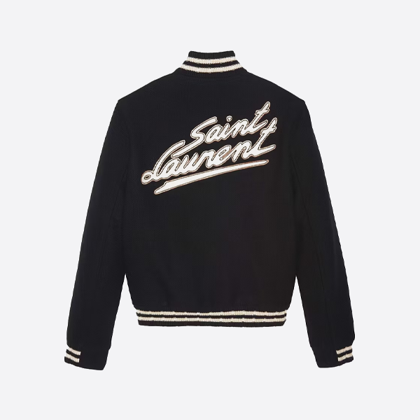 생 로랑 정품 가죽 베이스볼 재킷 (뒷면 레터링 포함)