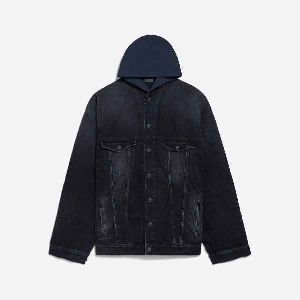 발렌시아가 레터 자수 패치워크 데님 후드 재킷