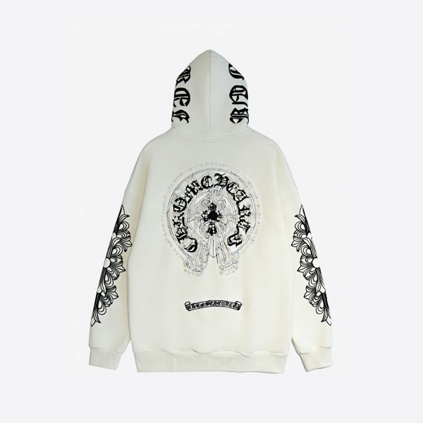 크롬하츠 신형 플리스 안감 지퍼업 스웨트셔츠 재킷, 화이트