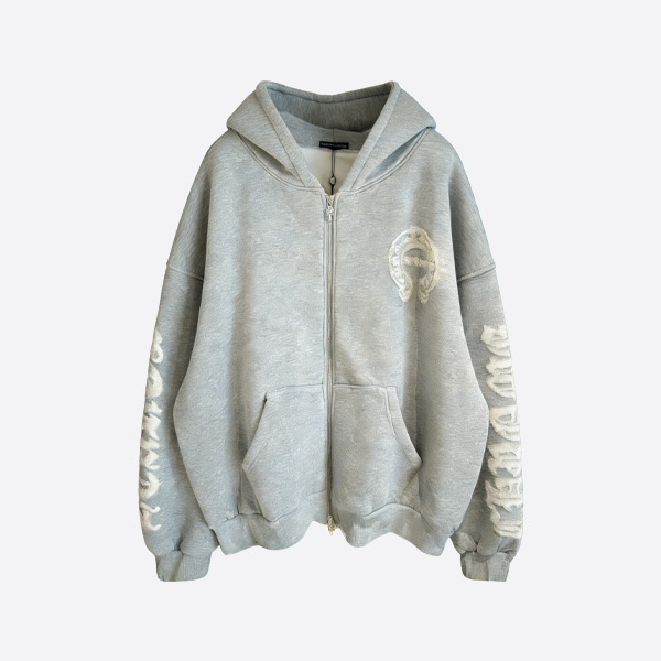 크롬하츠 신형 플리스 안감 지퍼업 스웨트셔츠 재킷, 그레이