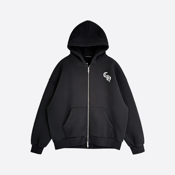 크롬하츠 뉴 실버 폭스 플리스 지퍼업 스웨트셔츠 재킷, 블랙