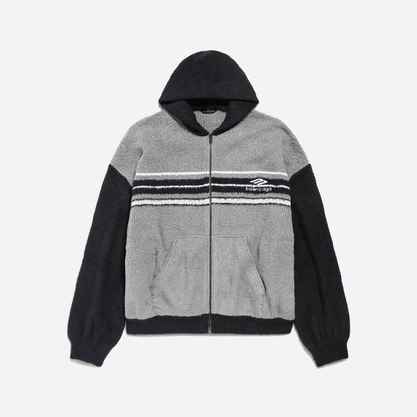 발렌시아가 패치워크 자수 로고 시어링 코트