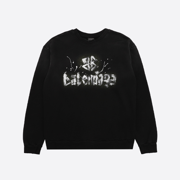 발렌시아가 워싱 처리된 핸드페인팅 레터 크루넥 스웨트셔츠