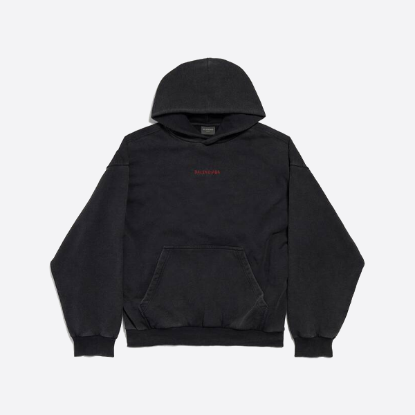 발렌시아가 레드 자수 후드티