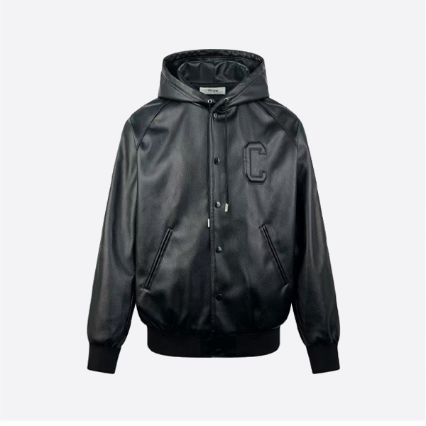 셀린느 로고 가죽 후드 재킷