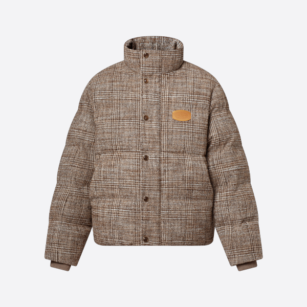 루이비통 가죽 체크 트위드 허리 라인 강조 다운 코트