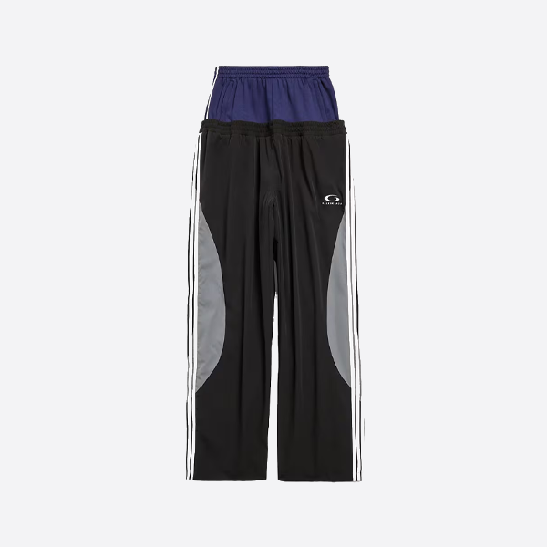 발렌시아가 더블 웨이스트 파이브 스트라이프 트랙 팬츠, 블랙