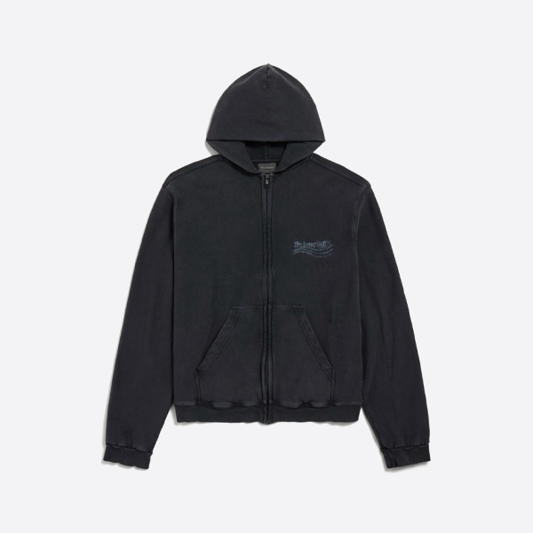 발렌시아가 블러 프린트 워시드 지퍼업 후드 재킷