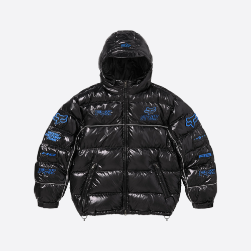 슈프림 글로시 후드 다운 재킷, 블랙