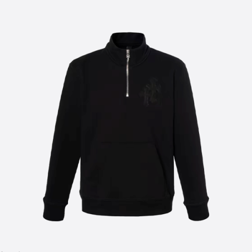 크롬하츠 크로스 하프집 가죽 스탠드 칼라 스웨트셔츠