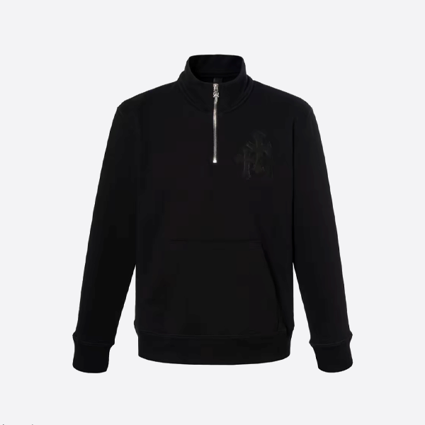 크롬하츠 크로스 하프집 가죽 스탠드 칼라 스웨트셔츠