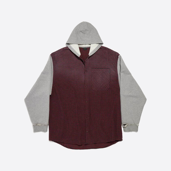 발렌시아가 체크무늬 패치워크 후드 가디건 재킷 (레드)