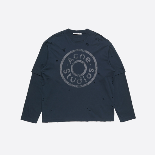 ACNE STUDIOS 배지 찢어진 인조 가죽 투피스 긴팔 티셔츠