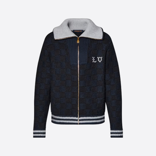 루이비통 체크 무늬 컬러 블록 골지 니트 스웨터 가디건