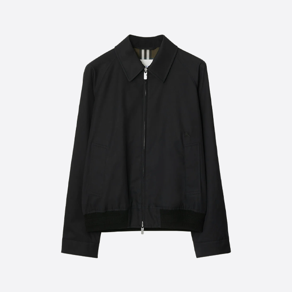 버버리 워 호스 체크 칼라 재킷, 블랙