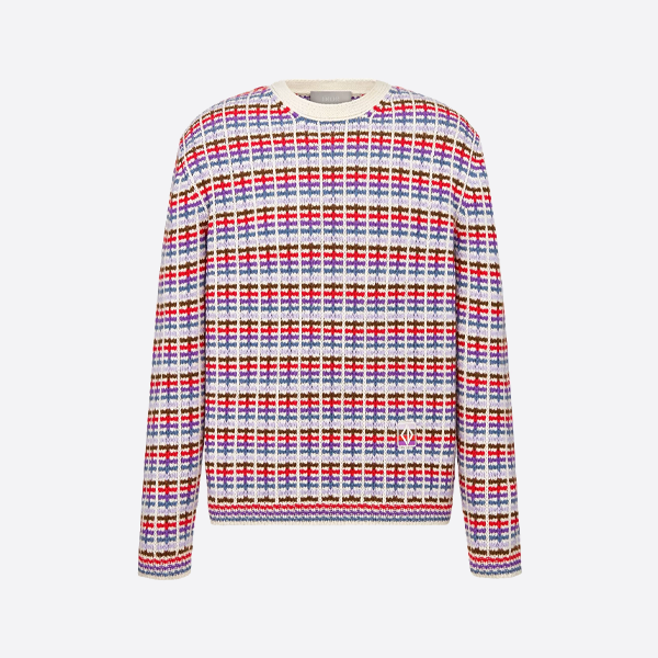 디올 컬러풀 스트라이프 자카드 크루넥 스웨터