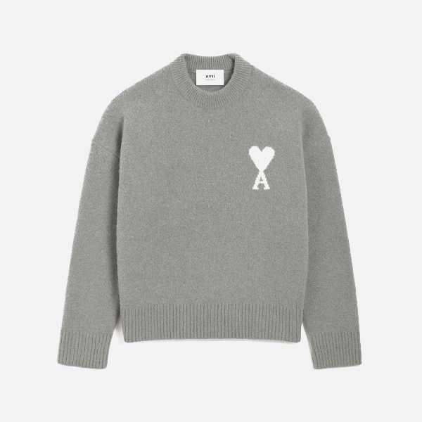 아미 파리 삼색 하트 자카드 크루넥 스웨터 (그레이)