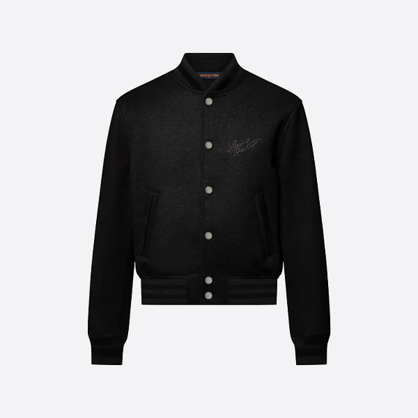 루이비통 자수 레터링 코튼 시어링 소매 베이스볼 재킷