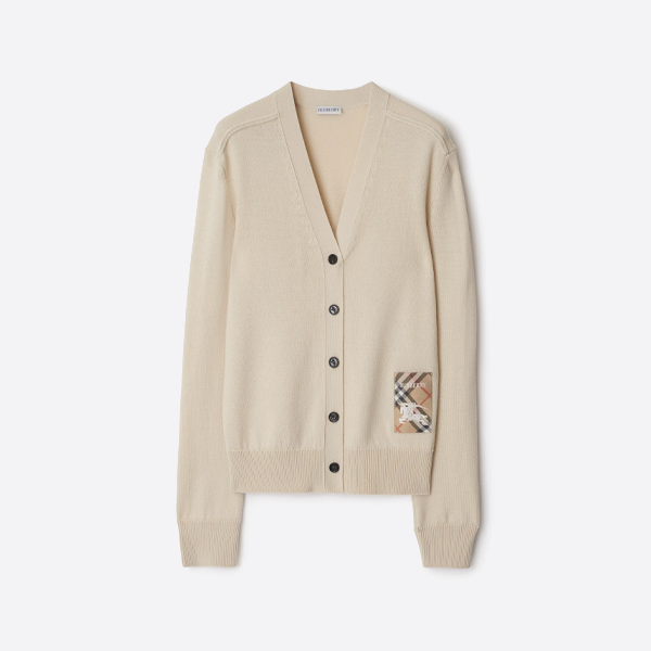 버버리 체크 승마 아플리케 가디건 스웨터