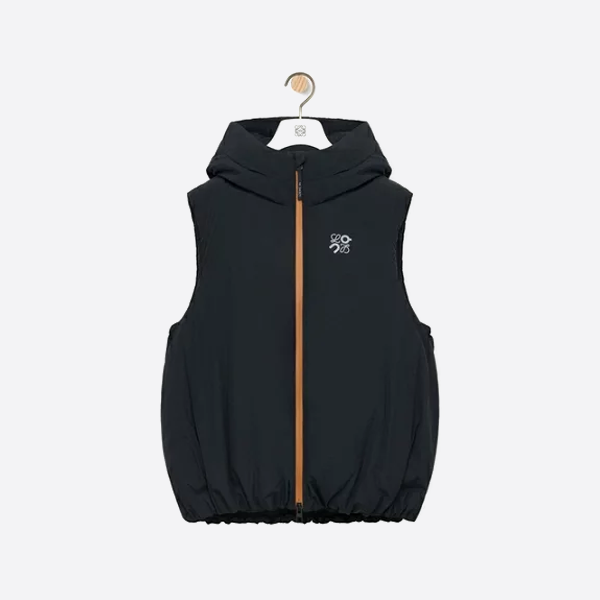 로에베 콜라보레이션 오렌지 지퍼 후드 다운 베스트