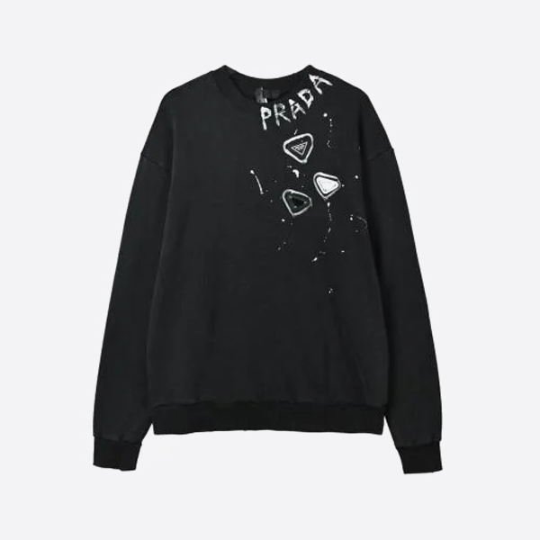프라다 워싱 핸드페인팅 레터 크루넥 스웨트셔츠
