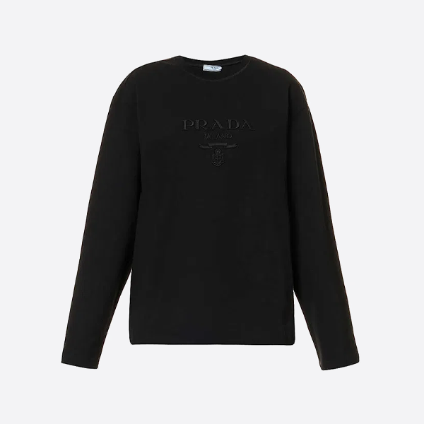 프라다 자수 칫솔 로고 크루넥 스웨트셔츠