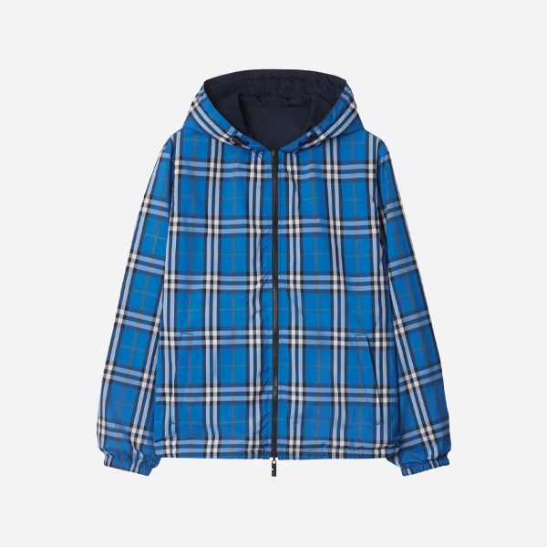 버버리 체크무늬 리버서블 코트, 블루