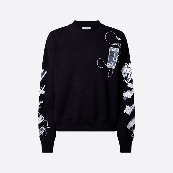 오프화이트 디지털 헤드폰 화살표 프린트 크루넥 스웨트셔츠