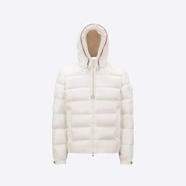 엠보싱 리본 장식 몽클레어 모자, 다운 재킷 (화이트)