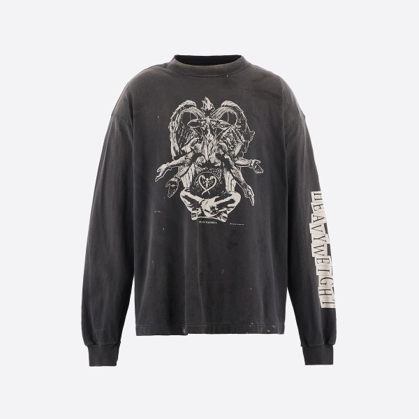 성 미카엘 염소 머리 악마 프린트 긴팔 티셔츠