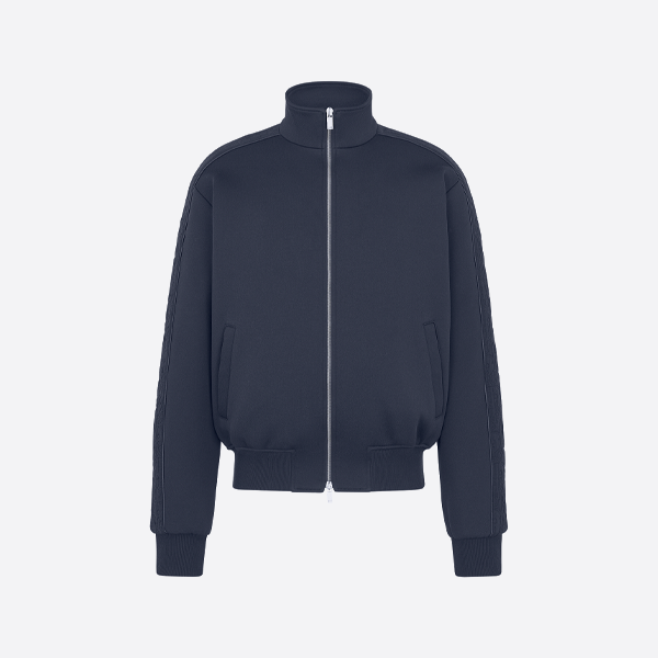 디올 엠보싱 소매 더블 지퍼 스탠드 칼라 재킷