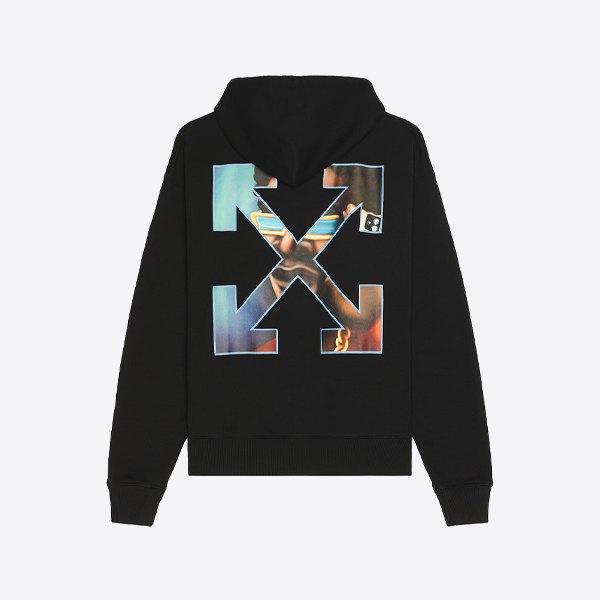 오프화이트 포트레이트 오버레이 애로우 프린트 후드티