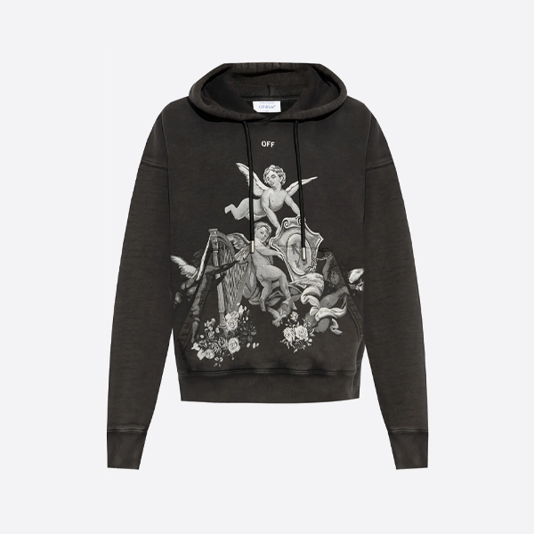 오프화이트 엔젤 하프 프린트 후드티