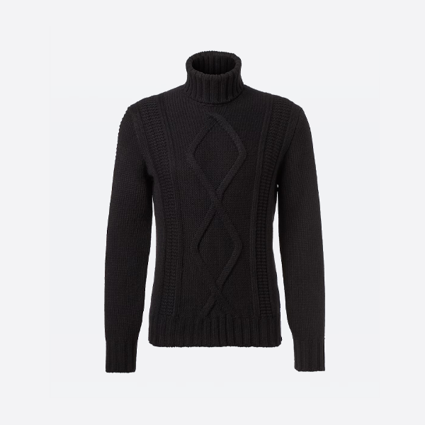브루넬로 쿠치넬리 청키 니트 케이블 터틀넥 스웨터 (블랙)