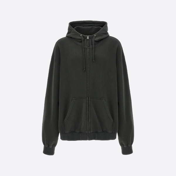 메종 마르지엘라 언피니시드 자수 프린트 후드 스웨트셔츠 재킷, 블랙