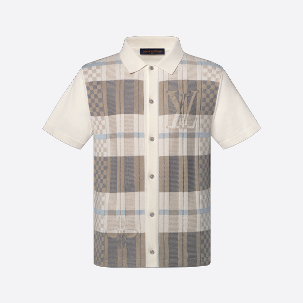 루이비통 체크 자카드 레터링 반팔 셔츠