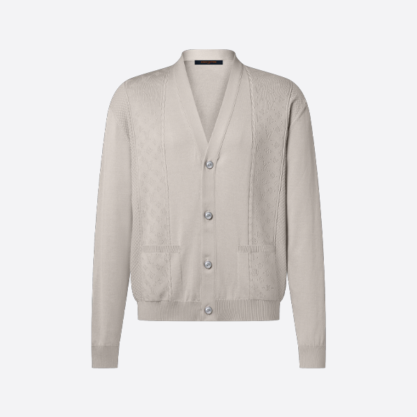 루이비통 레터링 천공 자카드 패치워크 니트 가디건