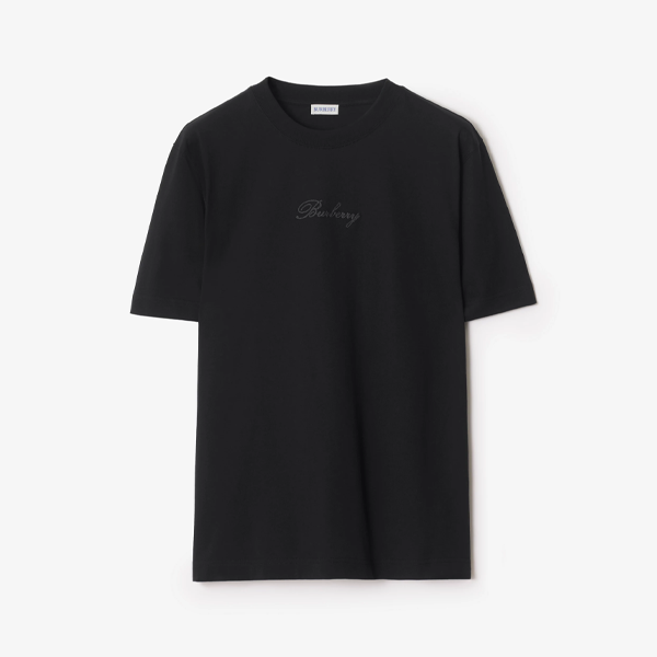 버버리 체크 자수 크루넥 반팔 블랙 탑