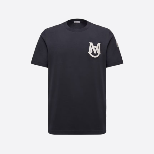 몽클레르 로고 패치 반팔 셔츠, 네이비 블루